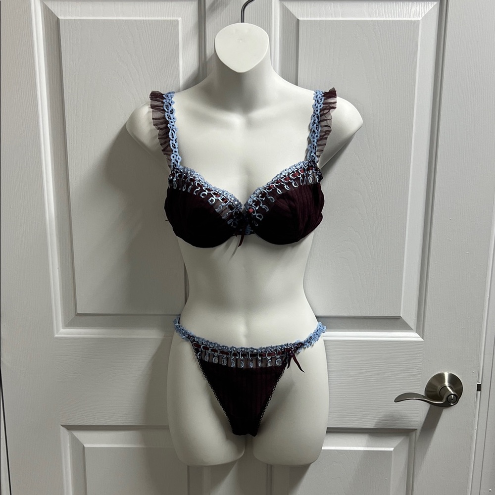Ravage Women’s Purple and Blue Lace Bra Set